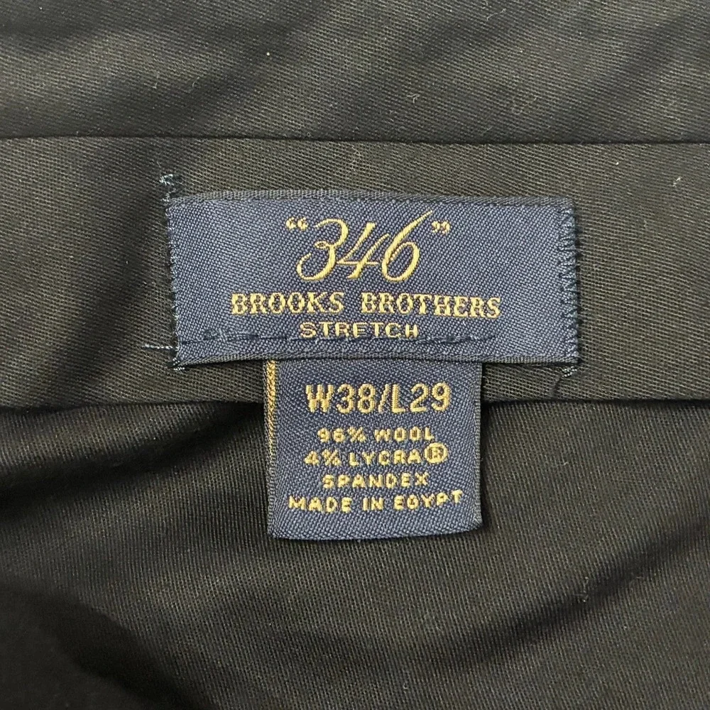 Brooks Brothers 346 Stretch Dress Pants Mens 36x28 Black Wool Pleated Cuffed